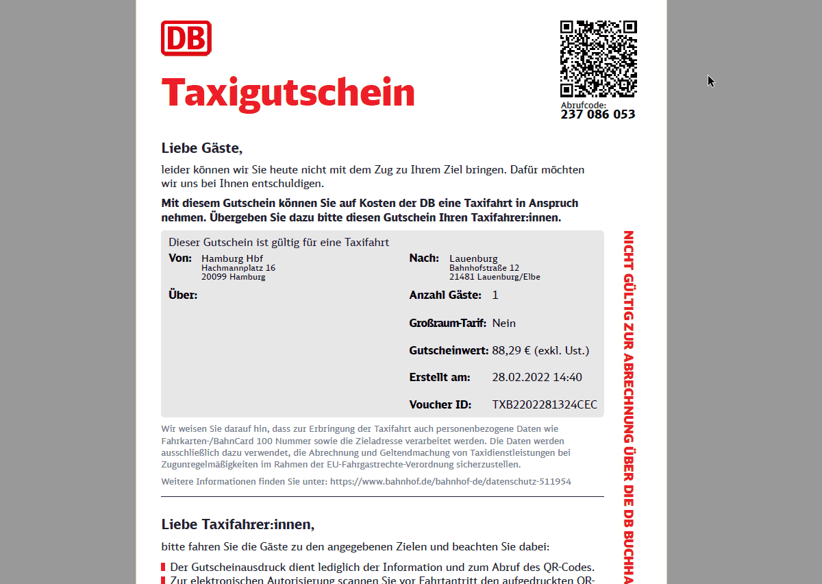 Bahntaxi-Fahrten werden digital